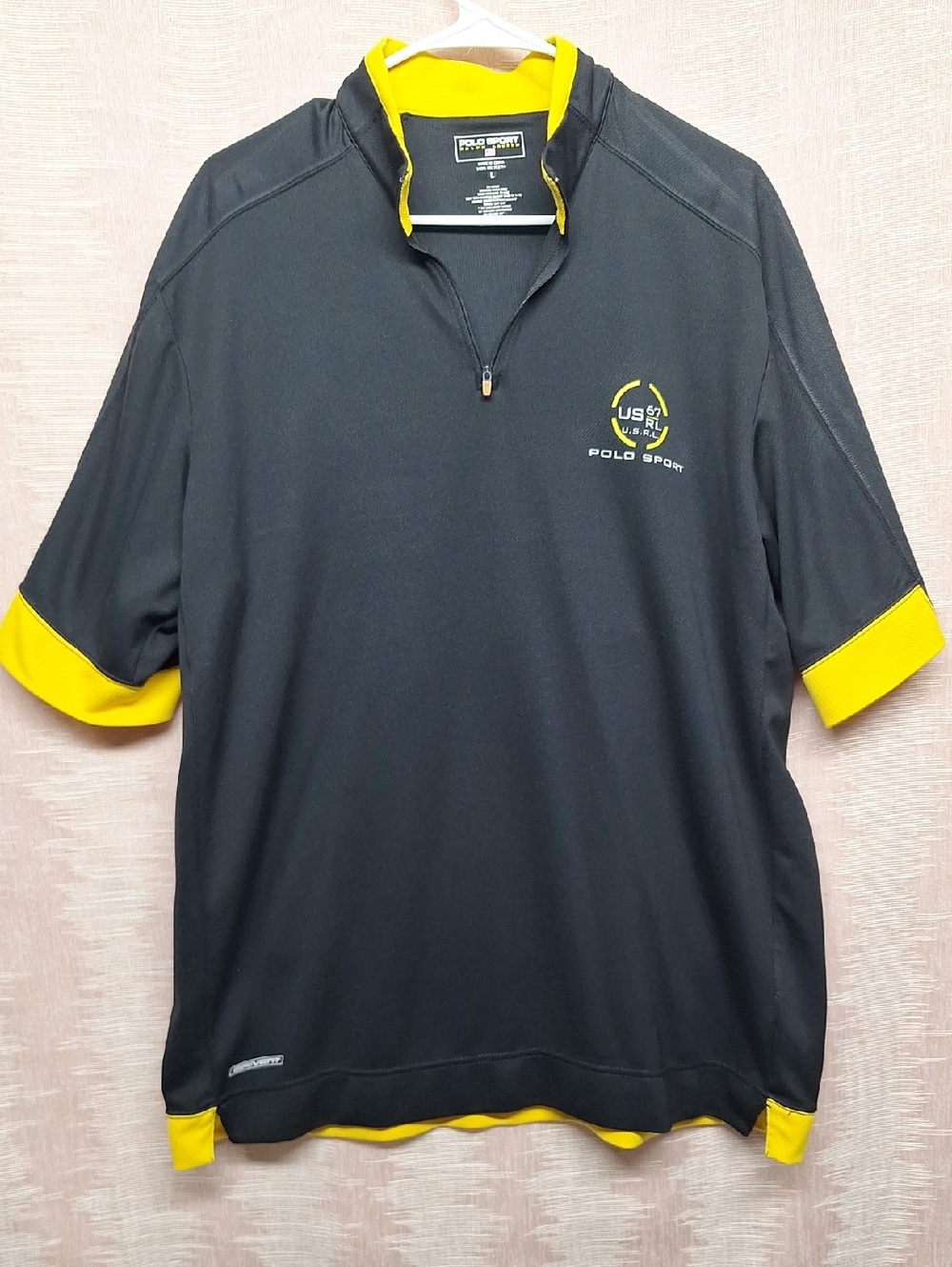 Polo by Ralph Lauren Black Short-Sleeve Quarter-Zip Polo with Yellow Trim